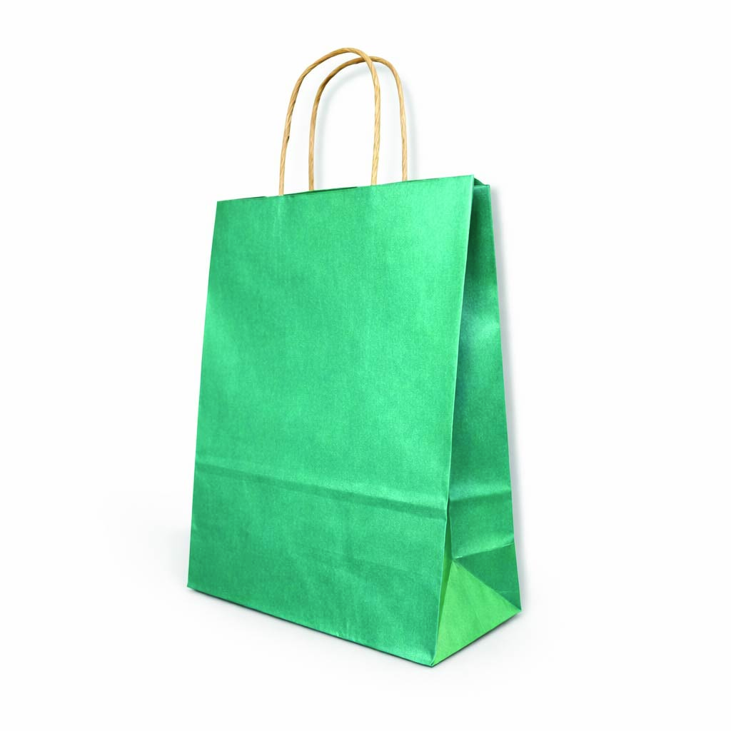 Papirnate vrećice GLITTER s pletenom ručkom - ZELENA